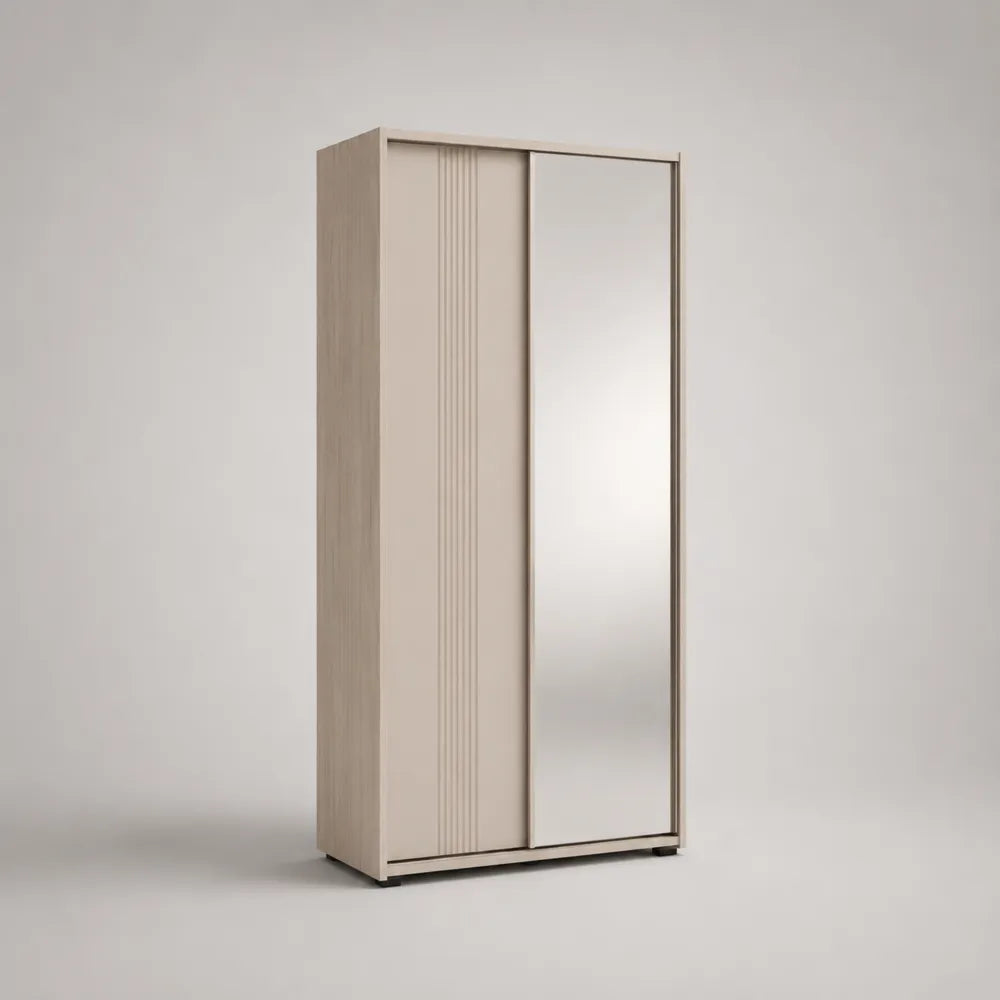 Armadio scorrevole a 2 ante con specchio in MDF effetto rovere chiaro 120 x 60 x 200 cm