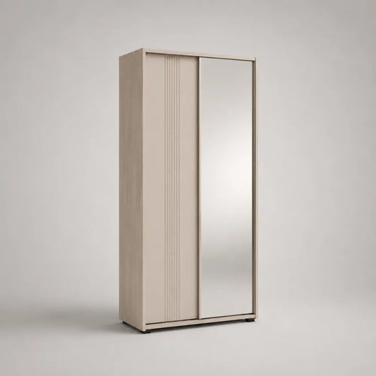 Armadio scorrevole a 2 ante con specchio in MDF effetto rovere chiaro 120 x 60 x 200 cm
