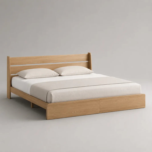 Letto matrimoniale in legno effetto naturale con testiera e pediera rettangolare 160 x 200 cm