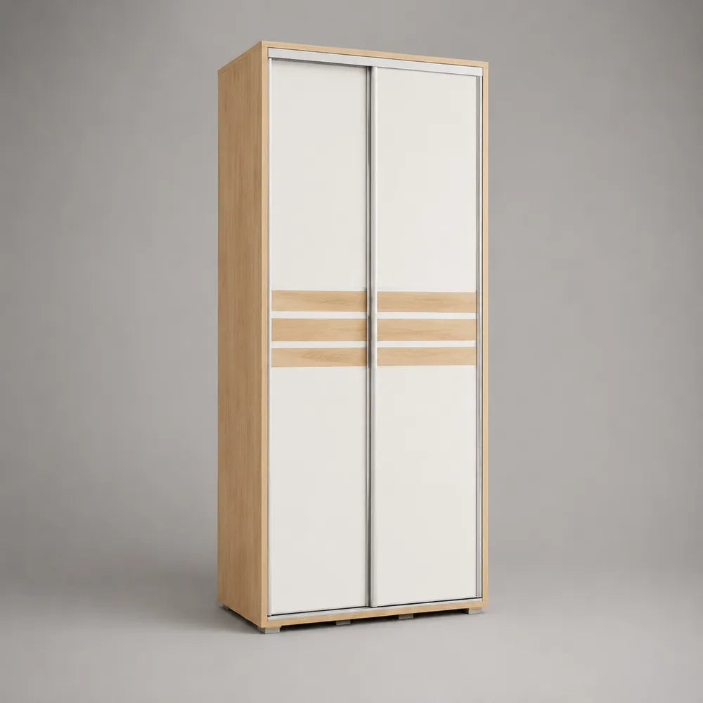 Armadio guardaroba scorrevole in MDF bianco e rovere chiaro 120 x 60 x 200 cm