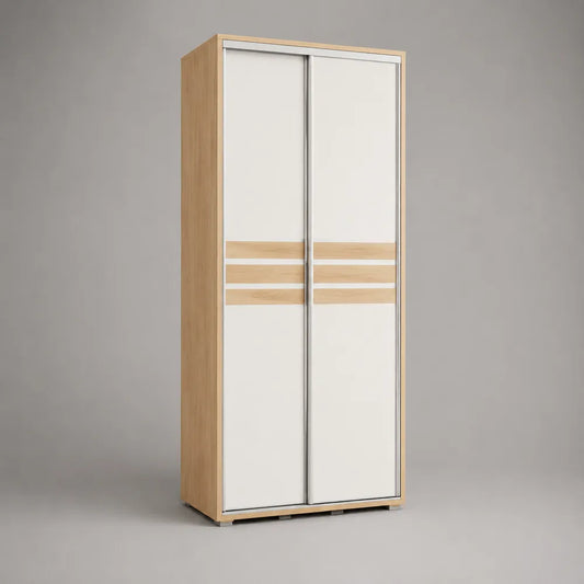 Armadio guardaroba scorrevole in MDF bianco e rovere chiaro 120 x 60 x 200 cm