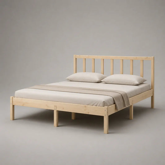 Letto matrimoniale in legno massello naturale con testiera a doghe 160 x 200 cm
