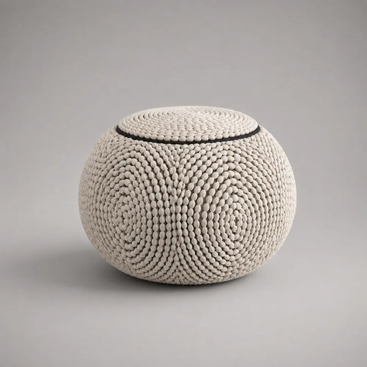 Pouf poggiapiedi rotondo in tessuto beige con imbottitura struttura cilindrica 60x60x35 cm