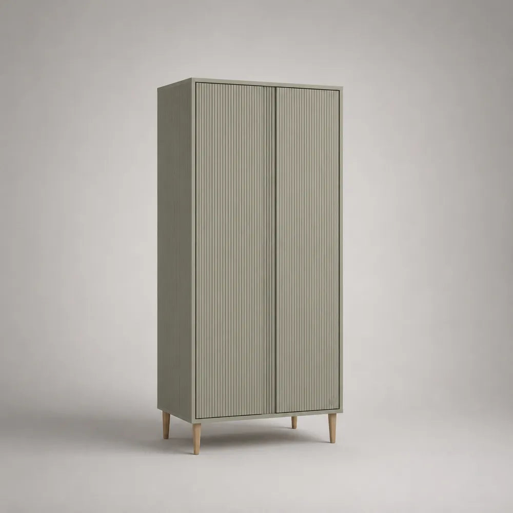 Armadio camera da letto a 2 ante battenti in MDF verde salvia con ante scanalate e piedini 90 x 50 x 180 cm