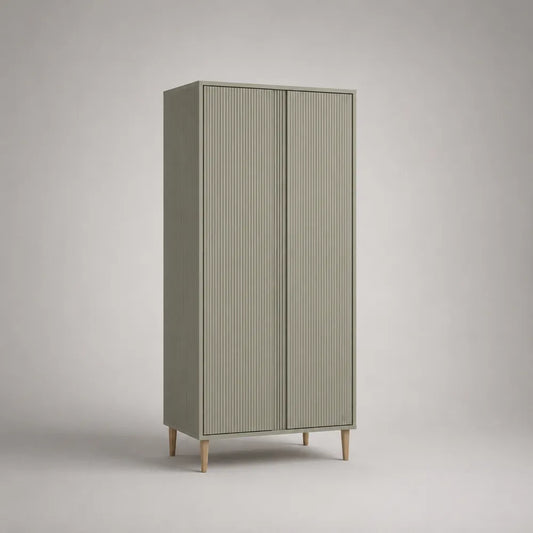 Armadio camera da letto a 2 ante battenti in MDF verde salvia con ante scanalate e piedini 90 x 50 x 180 cm