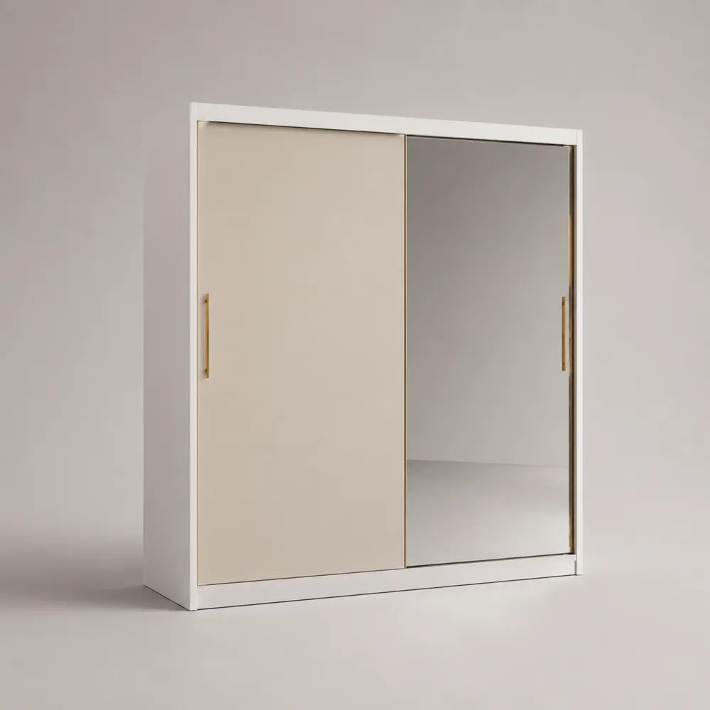 Armadio guardaroba scorrevole in MDF bianco e beige 180 x 60 x 200 cm